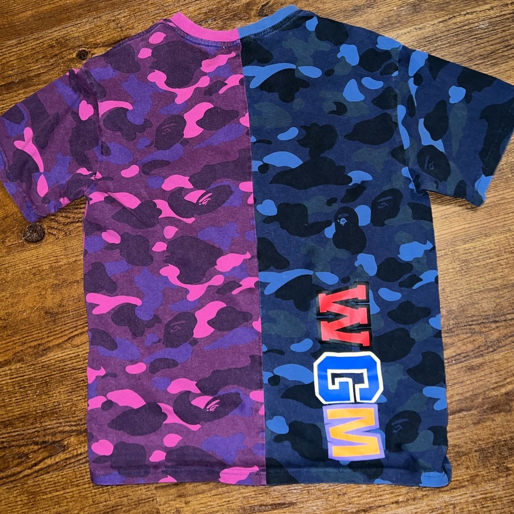 A BATHING APE BAPE World Gone Mad Pink Blue Camo Split Short Sleeve Shirt Size M - Picture 4 of 9